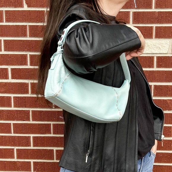 Baby Blue Leather Baguette Shoulder Bag By SIGRID OLSEN Y2K Style Shoulder Bag - Picture 15 of 15